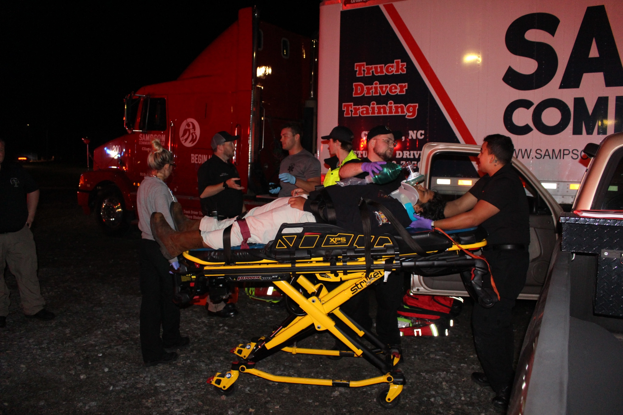 EMS Students at overnight training event with simulated car wreck