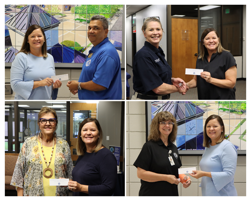 Employees receive recognition for their years of service to SCC from Frankie Sutter, SCC Director of Personnel. Top Left: Marvin Rondon, 20 years; Top Right: Angela Magill, 5 years; Bottom Left: Kim Testerman, 5 years; Bottom Right: Wanda Kenny, 15 years.