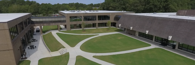 Campus aerial shot of courtyard